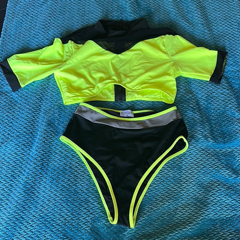 Icon Swim Neon Yellow and Black 2 piece Women’s swimsuit